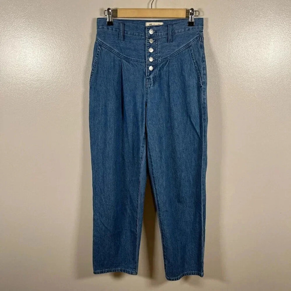 Madewell Western Yoke Jeans Size 25 High Rise Straight Leg Medium Wash Retro - Picture 1 of 9